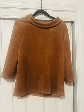 J. McLaughlin Suede-Look Camel Brown Boatneck Top